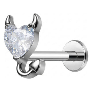 Titanium Labret Devil Heart Zirconia Internally Threaded