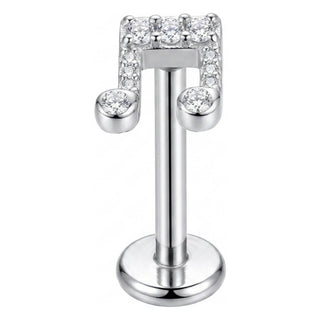 Titanium Labret Music Note Zirconia Internally Threaded