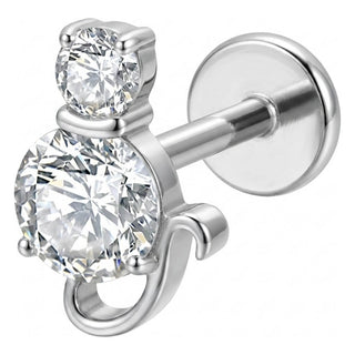 Titanium Labret Double Zirconia Circle Internally Threaded
