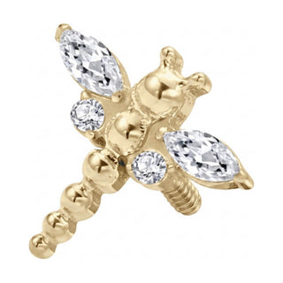 Titanium Top Dragonfly With Clear Stones Internally Threaded