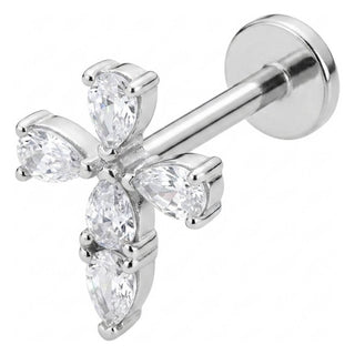 Titanium Labret Cross Teardrop Zirconia Internally Threaded