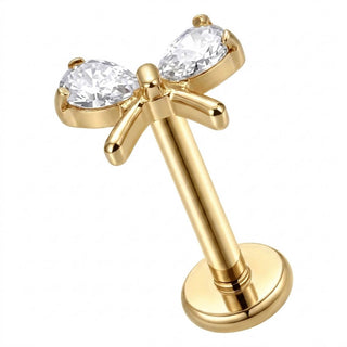 Titanium Labret Bow Zirconia Internally Threaded