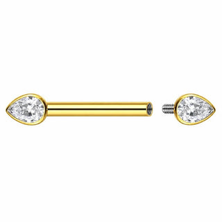 Titanium Nipple Piercing Clear Teardrop Zirconia Internally Threaded