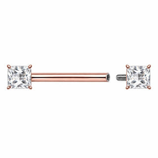 Titanium Nipple Piercing Square Cut Zirconia Internally Threaded