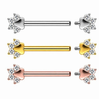 Titanium Nipple Piercing Animal Paw Print Zirconia Internally Threaded