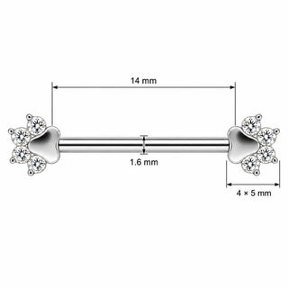 Titanium Nipple Piercing Animal Paw Print Zirconia Internally Threaded