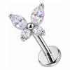 Labret Butterfly With Clear Stones Internally Threaded
