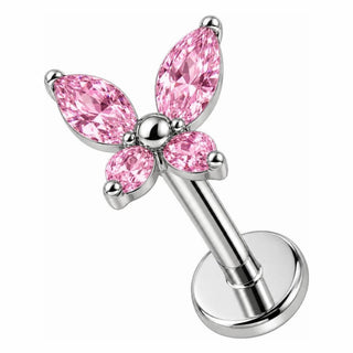Labret Butterfly With Clear Stones Internally Threaded