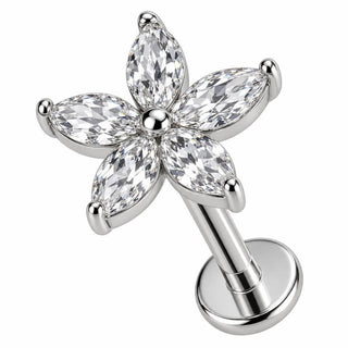 Labret Marquise Stone Flower Internally Threaded
