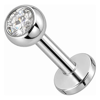 Silver 925 Labret Round Bezel Set Stone 2,5 mm Internally Threaded