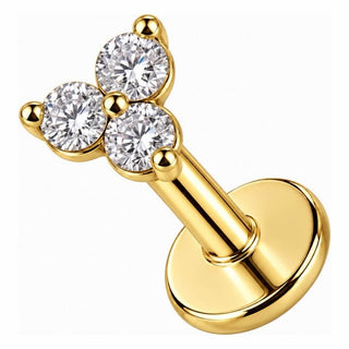 Silver 925 Labret Three Stone Cluster Internally Threaded