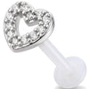 Titanium Labret Open Heart With Stones Internally Threaded