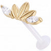 Titanium Labret Floral Fan With Clear Stones Internally Threaded