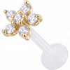 Titanium Labret Clear Stone Flower Internally Threaded