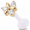 Titanium Labret Floral Three Stone Cluster Internally Threaded